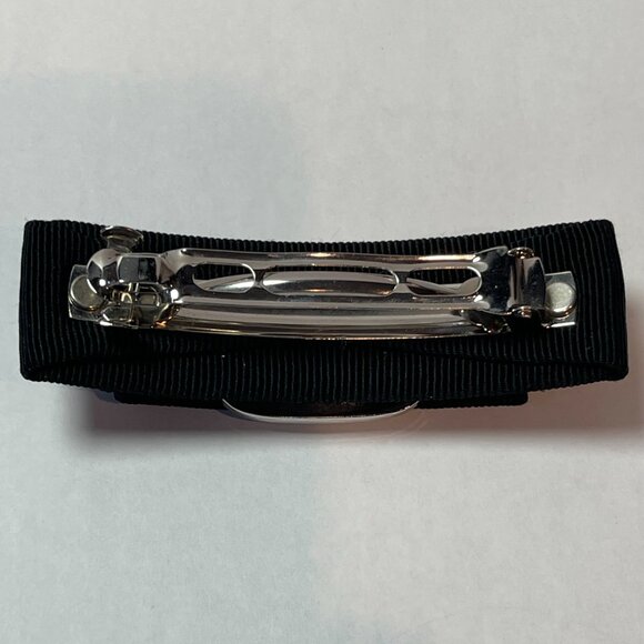 Salvatore Ferragamo Black Grosgrain Vara Bow Hair Clip, Silvertone Buckle - NWT - Picture 2 of 9